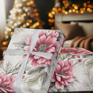 Classic Christmas Winter Florals Kariert, Decoupag Geschenkpapier