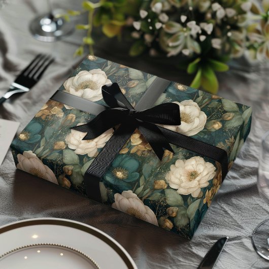 Classic Christmas Winter Green and White Floral Geschenkpapier Set