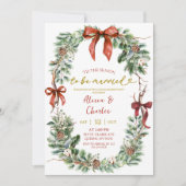 Classic Christmas Wreath Engagement Party Einladung (Vorderseite)