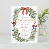 Classic Christmas Wreath Engagement Party Einladung (Stehend Vorderseite)