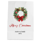 Classic Christmas wreath gift bag custom lettering Mittlere Geschenktüte (Rückseite)