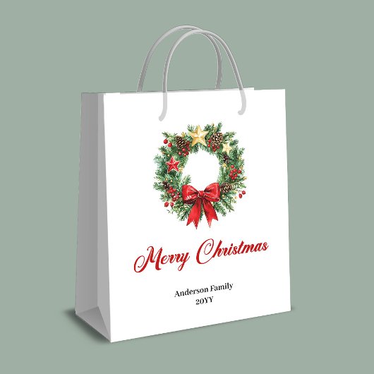 Classic Christmas wreath gift bag custom lettering Mittlere Geschenktüte