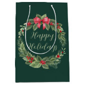 Classic Christmas Wreath Green Happy Holidays Mittlere Geschenktüte (Vorderseite)