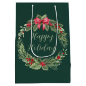 Classic Christmas Wreath Green Happy Holidays Mittlere Geschenktüte (Rückseite)