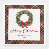 Classic Christmas Wreath Napkin with Custom Name Serviette (Vorderseite)