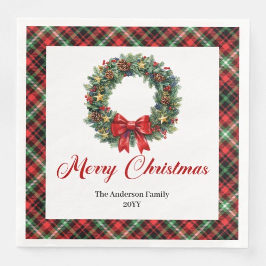 Classic Christmas Wreath Napkin with Custom Name Serviette (Vorderseite)