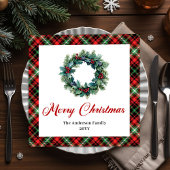 Classic Christmas Wreath Napkin with Custom Name Serviette
