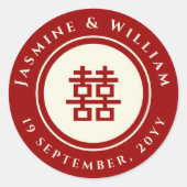 Classic Circle Double Happiness Chinese Wedding Cl Runder Aufkleber (Vorderseite)