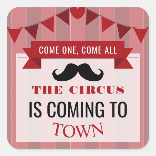 Classic Circus Poster Children's Birthday Party Quadratischer Aufkleber (Vorderseite)