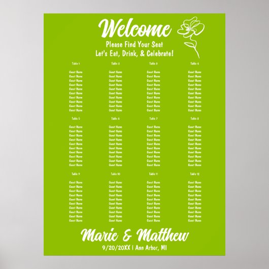 Classic Citrus Green Floral Wedding Seating Chart Poster (Vorne)