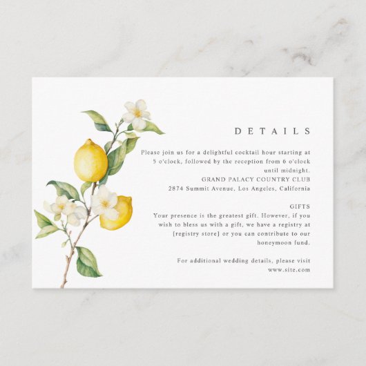 Classic Citrus Lemon Summer Wedding Begleitkarte (Vorderseite)