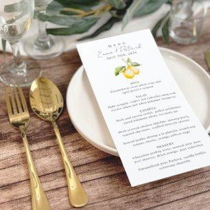 Classic Citrus Lemon Summer Wedding Menu Menükarte