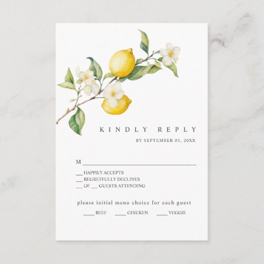 Classic Citrus Lemon Summer Wedding RSVP Card Begleitkarte (Vorderseite)