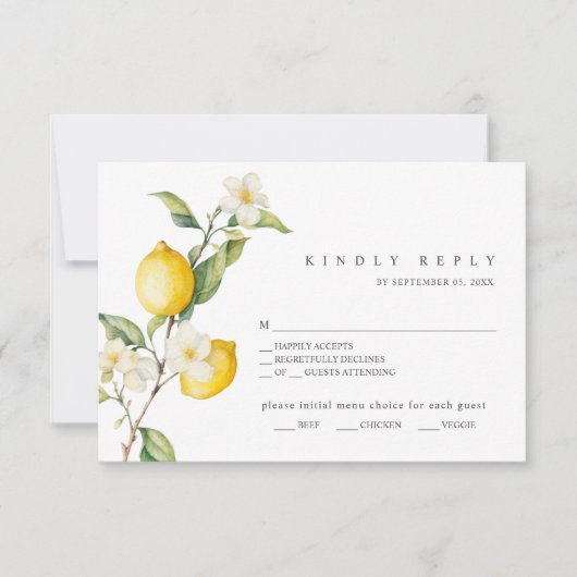 Classic Citrus Lemon Summer Wedding RSVP Card Karte (Vorderseite)