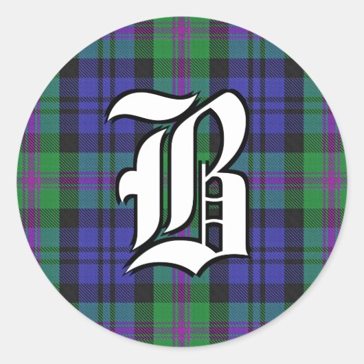 Classic Clan Baird Tartan Monogram Runder Aufkleber (Vorderseite)