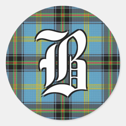 Classic Clan Bell Tartan Monogram Runder Aufkleber (Vorderseite)