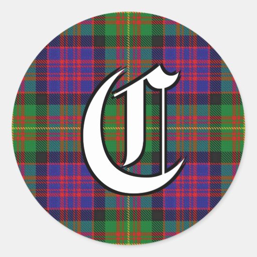 Classic Clan Carnegie Tartan Monogram Runder Aufkleber (Vorderseite)