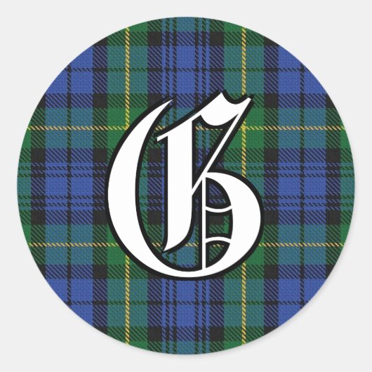 Classic Clan Gordon Tartan Monogram Runder Aufkleber (Vorderseite)