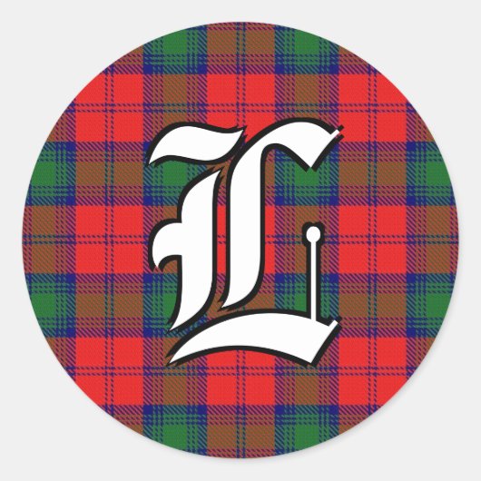 Classic Clan Lindsay Red und Green Tartan Monogram Runder Aufkleber (Vorderseite)