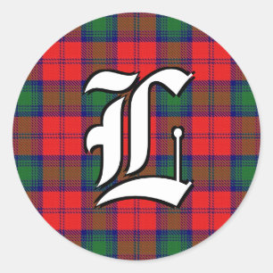 Classic Clan Lindsay Red und Green Tartan Monogram Runder Aufkleber