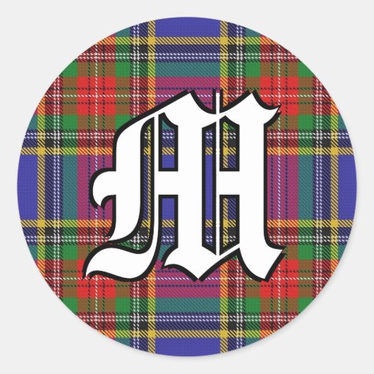 Classic Clan MacBeth Tartan Monogram Runder Aufkleber (Vorderseite)
