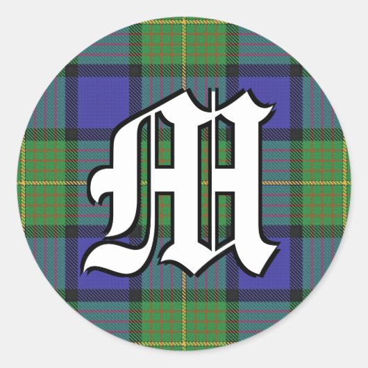 Classic Clan Muir Tartan Monogram Runder Aufkleber (Vorderseite)