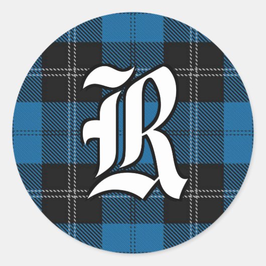 Classic Clan Ramsay Blue Tartan Monogram Runder Aufkleber (Vorderseite)