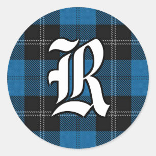 Classic Clan Ramsay Blue Tartan Monogram Runder Aufkleber