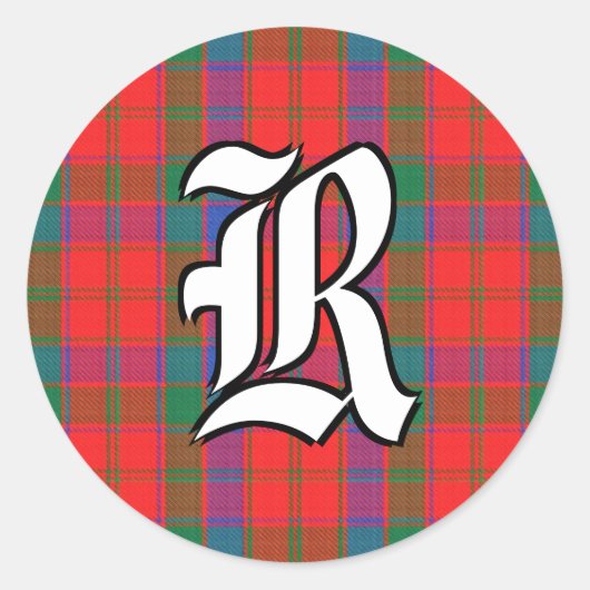 Classic Clan Robertson Tartan Monogram Runder Aufkleber (Vorderseite)