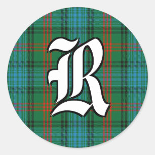 Classic Clan Ross Tartan Monogram Runder Aufkleber