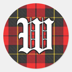 Classic Clan Wallace Red and Black Tartan Monogram Runder Aufkleber