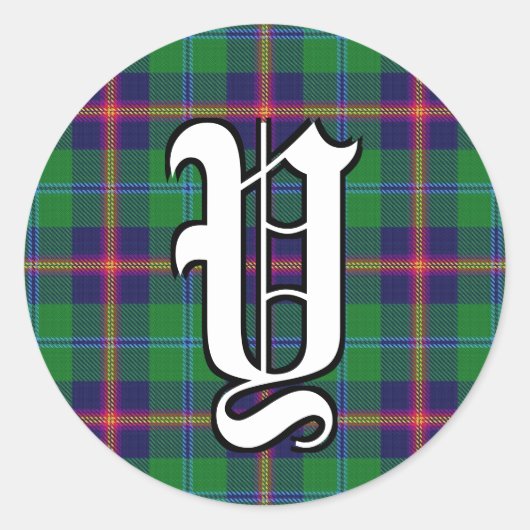 Classic Clan Young Tartan Monogram Runder Aufkleber (Vorderseite)