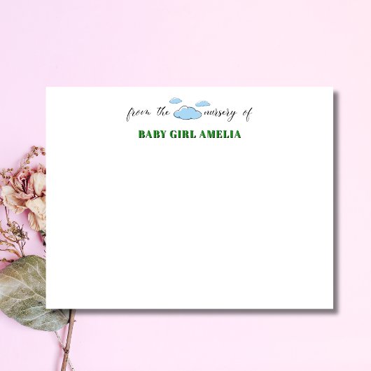 Classic Clouds Forest Green Name Nursery Note Card Einladung