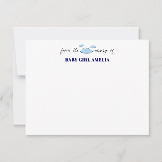 Classic Clouds Navy Blue Name Nursery Note Card Einladung (Vorderseite)