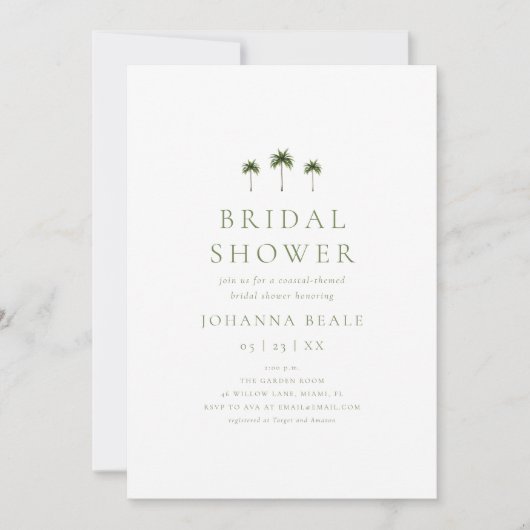 Classic Coastal Minimal Palm Tree Bridal Shower Einladung (Vorderseite)