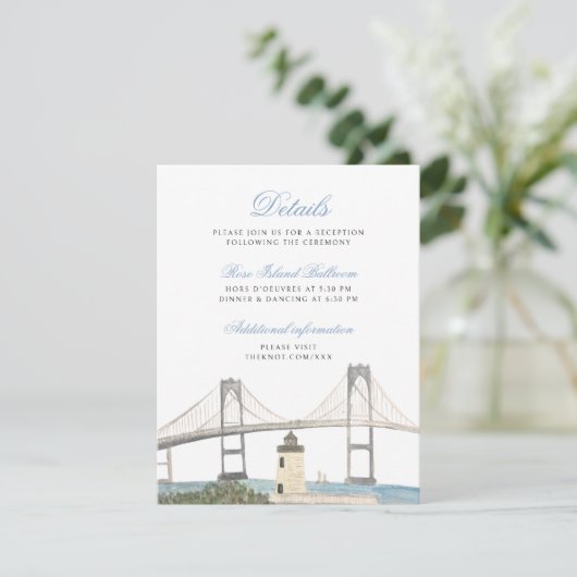 Classic Coastal Wedding Details Card - Newport, RI Begleitkarte (Stehend Vorderseite)