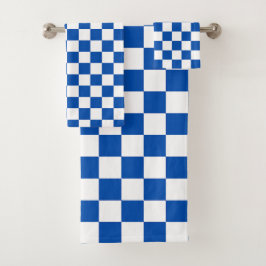 Classic cobalt blue checkerboard badhandtuch set