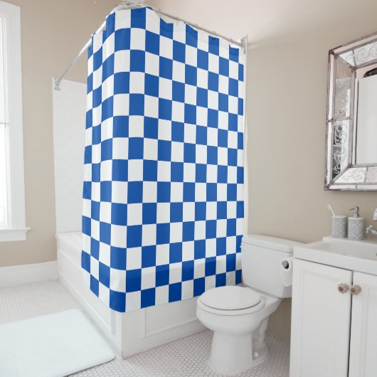 Classic cobalt blue checkerboard duschvorhang (Beispiel)