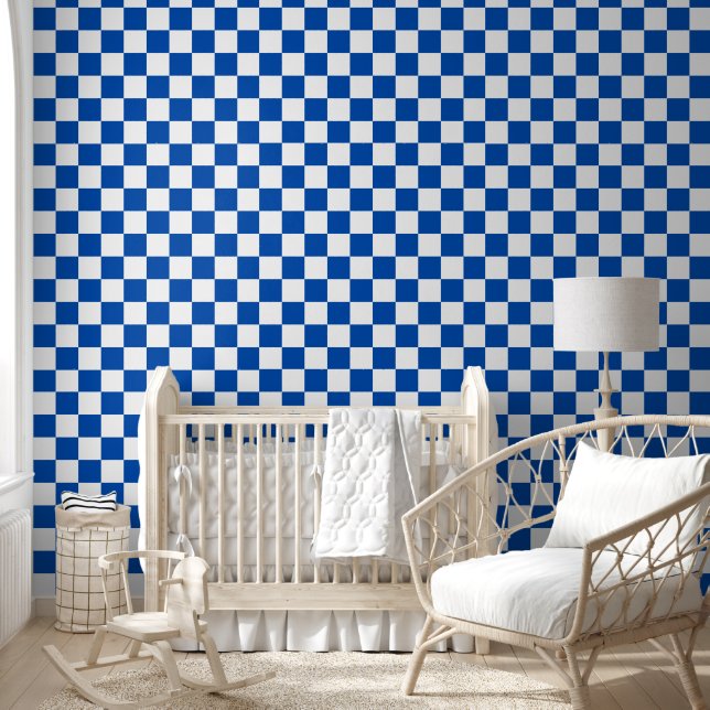 Classic cobalt blue checkerboard tapete (Kinder)