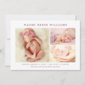 Classic Collage Rosy Pink Baby Girl Foto Birth Ankündigung (Vorderseite)