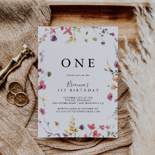 Classic Colorful Wild Floral Erster Geburtstag Par Einladung