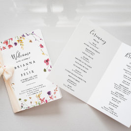 Classic Colorful Wild Floral Folded Wedding Programm