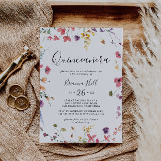 Classic Colorful Wild Floral Quinceañera Einladung