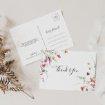 Classic Colorful Wild Floral Vielen Dank Postkarte<br><div class="desc">Dieses klassische bunte wilde Blumendanken Postcard ist perfekt für eine rustikale Hochzeit. Die gelbe, lila, weiße Blume mit Blattwerk in einer Rose und grünem Aquarell. Passen Sie die Rückseite der Postkarte an, einschließlich Ihrer Namen, Rücksendeadresse und einer Dankeschön-Nachricht. Oder, verlass den Bereich Dankeschön Meldungsvorlage leer, um ein paar Worte auf...</div>