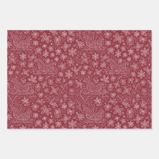 Classic Colors Doodle Weihnachtsmuster Geschenkpapier Set (Vorderseite)