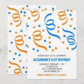Classic Confetti Blue Orange 81. Geburtstag Einladung (Vorne/Hinten)