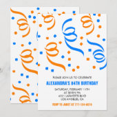 Classic Confetti Blue Orange 84. Geburtstag Einladung (Vorne/Hinten)