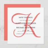 Classic Coral Monogram Save the Date (Vorne/Hinten)
