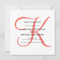 Classic Coral Monogram Save the Date