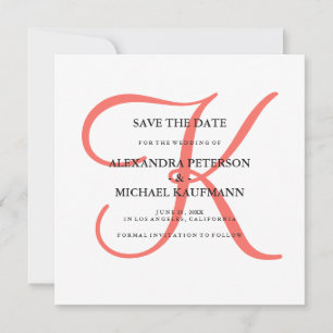 Classic Coral Monogram Save the Date